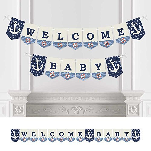 Big Dot of Happiness Ahoy - Nautical - Baby Shower Bunting Banner - Anchor Party Decorations - Welcome Baby Big Dot of Happiness Ahoy - Nautical - Baby Shower Bunting Banner - Anchor Party Decorations - Welcome Baby