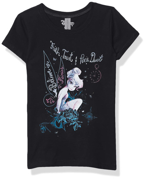 Disney Tinker Bell Tink in Fairy Land Girl's Solid Crew Tee, Black, Small