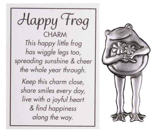 Happy Frog Figurine Zinc Pocket Charm with Inspirational Story Card