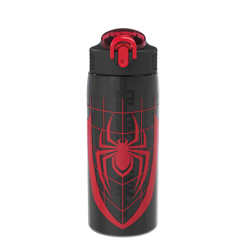 Zak Designs Marvel Spider-Man Water Bottle For School or Travel, 25 oz Durable Plastic Water Bottle With Straw, Handle, and Leak-Proof, Pop-Up Spout Cover (Spider-Man)