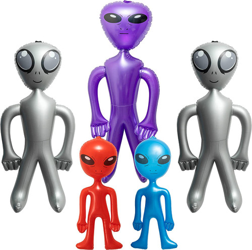 Haooryx 5 Pack Assorted Colors Inflatable Aliens, Jumbo Alien Inflate Toys for All Ages Party Decorations, Novelty Inflatable Martian Aliens for Halloween Game Prize Space Theme Birthday Party Decor