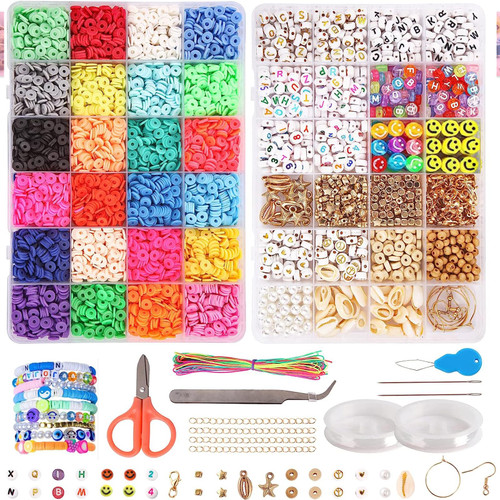 JOJANEAS Clay Beads for Bracelet Making Kits,7200 Pcs Flat Round Polymer Heishi Beads,Letter Beads for Bracelets Making, Beads for Jewelry Making Kit Friendship Bracelet Kit Adults JOJANEAS Clay Beads for Bracelet Making Kits,7200 Pcs Flat Round Polymer Heishi Beads,Letter Beads for Bracelets Making, Beads for Jewelry Making Kit Friendship Bracelet Kit Adults