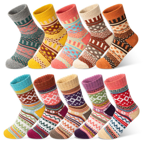 Taotique 10 Pair Women Socks Winter- Warm Socks for Women Thick Knit Vintage Winter Warm Cozy Crew Socks Christmas Gift Socks
