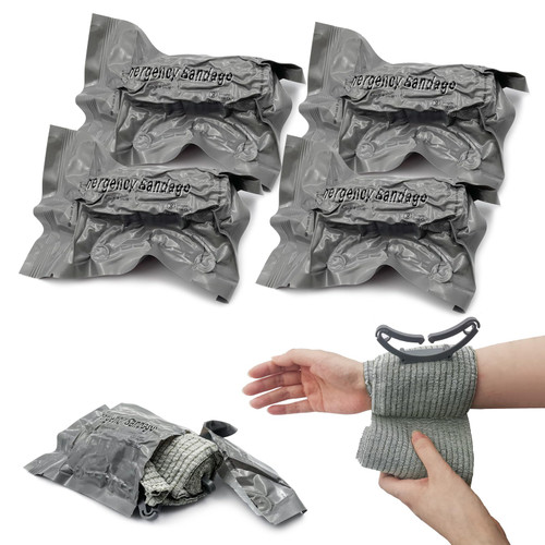 Israeli Emergency Bandage 4 Inch, Vacuum Sealed Medical Compression Bandage,Trauma Wound Dressing, Self-Adhesive Combat Tactical First Aid Kit (4 Inch 4 Pcs)