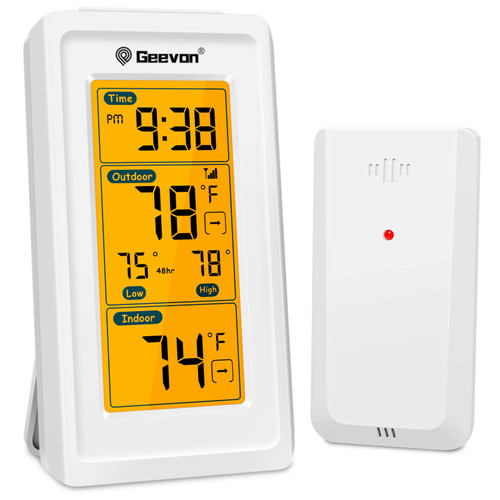 GEEVON Indoor Outdoor Thermometer Wireless Digital Thermometer Room Temperature Gauge with Time, High and Lows, 200ft/60m Range Temperature Monitor GEEVON Indoor Outdoor Thermometer Wireless Digital Thermometer Room Temperature Gauge with Time, High and Lows, 200ft/60m Range Temperature Monitor