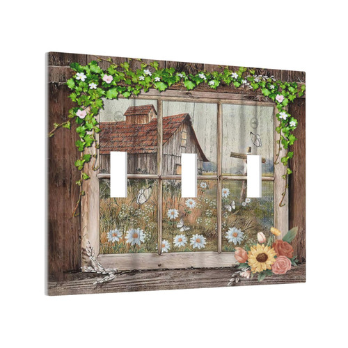 Farm Barn Farmhouse Rustic Country Flower 3 Gang Wall Plates Decorative Triple Toggle Light Switch Cover Electrical Switchplate Unused Decorate Faceplate for Bathroom Home Farm Barn Farmhouse Rustic Country Flower 3 Gang Wall Plates Decorative Triple Toggle Light Switch Cover Electrical Switchplate Unused Decorate Faceplate for Bathroom Home