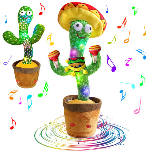 Dancing Cactus, Talking Cactus Toy, Sunny The Cactus Toy Repeats What You Say Electronic Dancing Cactus with Lighting Recording Mimicking Cactus Toy, Electronic Plush Singing Toy for Kids(Sand Hammer)