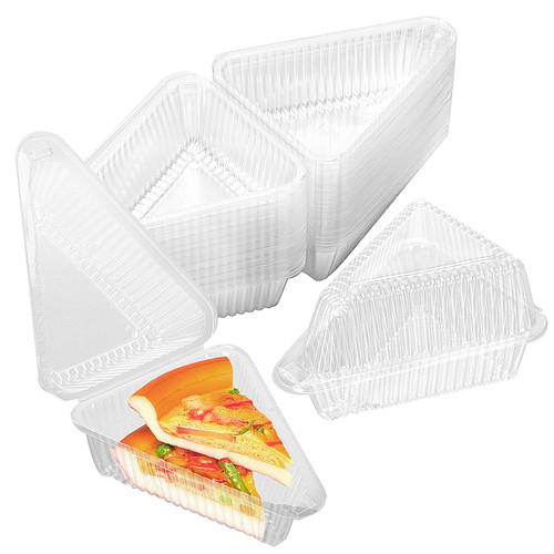 Moretoes 60pcs 5in Cake Slice Container Plastic Clamshell Cake Containers with Lids, Individual Pie Slice Containers Disposable Food Take Out Containers Tray for Cake, Pie, Sandwiches, Dessert
