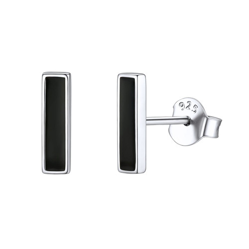 ChicSilver 10MM Simple Black Stud Earrings 925 Sterling Silver Minimalist Bar Earrings Hypoallergenic Black Earrings for Women Sensitive Ears