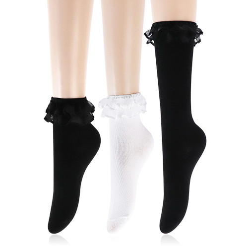 Lovful 3 Pairs Women Ankle Socks Crew Socks Set, Cute Lace Ruffle Cotton Socks, Frilly Novelty Dress Socks, BlackWhiteBlack Lovful 3 Pairs Women Ankle Socks Crew Socks Set, Cute Lace Ruffle Cotton Socks, Frilly Novelty Dress Socks, BlackWhiteBlack