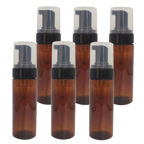 150ml Empty Shampoo Bottle,5oz Foaming Dispenser Soap Plastic Container,Foam Pump Travel Bottle Dispenser for Hand Soap, Lash Cleanser,Facial Cleanser (Brown+Clear)