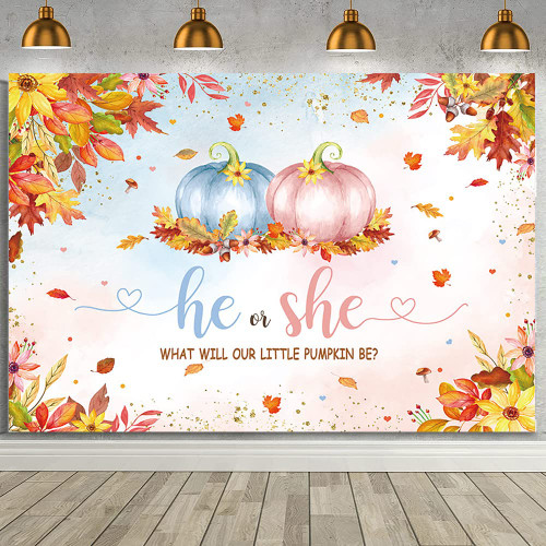 MEHOFOND 7x5ft Little Pumpkin Gender Reveal Backdrop Fall Gender Reveal Baby Shower Party Decorations Autumn He or She Blue or Pink Banner Photo Background Photo Booth Props MEHOFOND 7x5ft Little Pumpkin Gender Reveal Backdrop Fall Gender Reveal Baby Shower Party Decorations Autumn He or She Blue or Pink Banner Photo Background Photo Booth Props