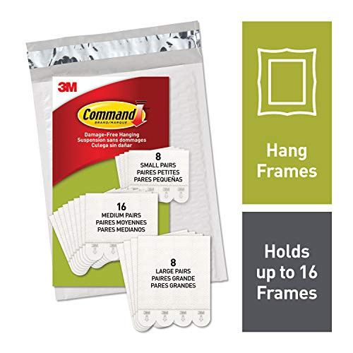 Command, PH211-32NA, Picture Hanging Strips, 8 Small Pairs, 16 Medium Pairs, & 8 Large Pairs, White, in easy-to-open packaging
