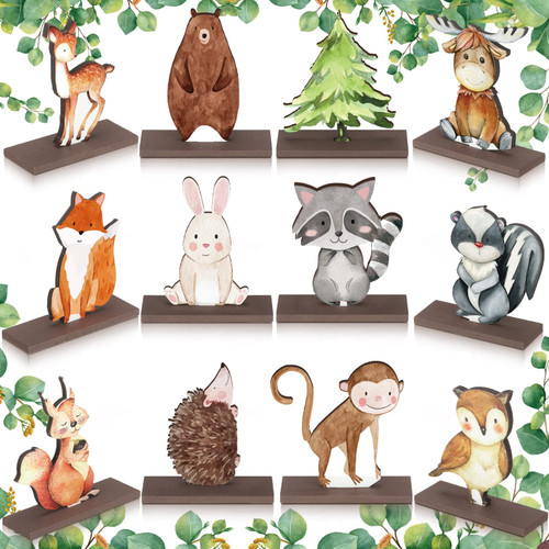 Yaomiao 12 Pcs Woodland Animals Wood Table Centerpieces Woodland Creatures Table Decorations Forest Animals Cutout Shapes Creatures Table Topper for Woodland Camping Baby Shower Decorations
