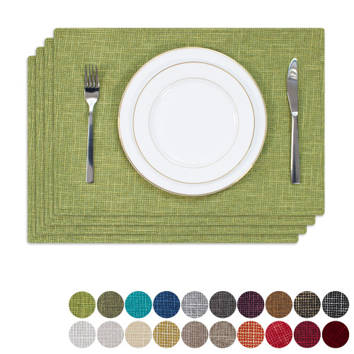 Kevin Textile Burlap Linen Placemats Set of 4 Heat Resistant Dining Table Place Mats Washable Kitchen Table Mats, 13 x19 inches, Linden Green
