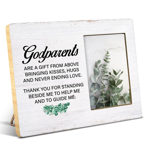 NGAEAK Godparents Gifts From Godson Goddaughter Godchild, Rustic Godparents Wood Picture Frame, Thank You Gifts for Godparents, Display Photo 4 x 6 Inch