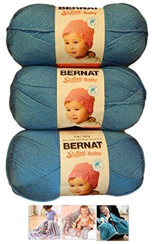 Bernat Softee Baby Acrylic Yarn 3 Pack Bundle Includes 3 Patterns DK Light Worsted #3 (Blue Jeans Bundle)