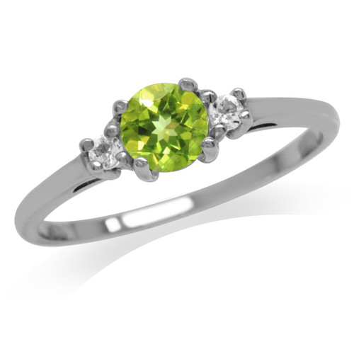 Silvershake Petite Natural Peridot and White Topaz 925 Sterling Silver Promise Ring Size 7 Silvershake Petite Natural Peridot and White Topaz 925 Sterling Silver Promise Ring Size 7