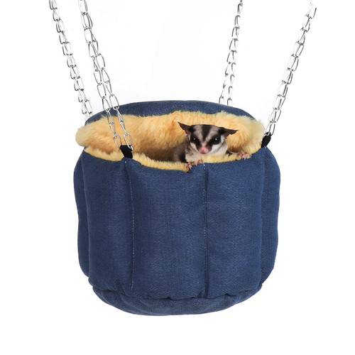 Sugar Glider Pouch, Rat Hanging Bed, Chipmunks Warm Bed, Rat Cage Accessories, Small Pet Animals Bed Dutch Pig Hamster Nest, Syrian Hamster Habitat Mini House, Play and Sleeping (Blue)