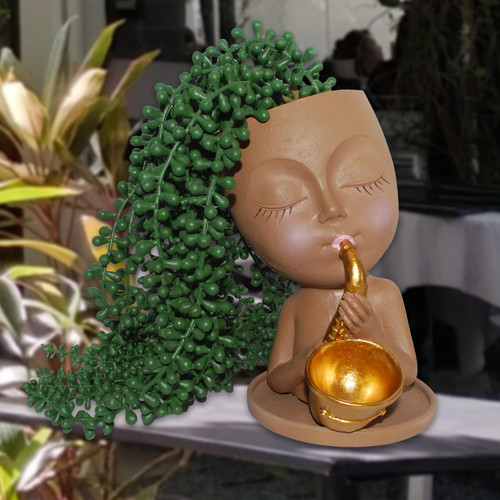 Face Planter Pot Head Planter, Cute Lady Face Play The Sax Plant Pots for Indoor and Outdoor Plants, Resin Succulent Planters with Drainage Hole for Home Decor, DIY Gifts for Family and Friends(Brown) Face Planter Pot Head Planter, Cute Lady Face Play The Sax Plant Pots for Indoor and Outdoor Plants, Resin Succulent Planters with Drainage Hole for Home Decor, DIY Gifts for Family and Friends(Brown)
