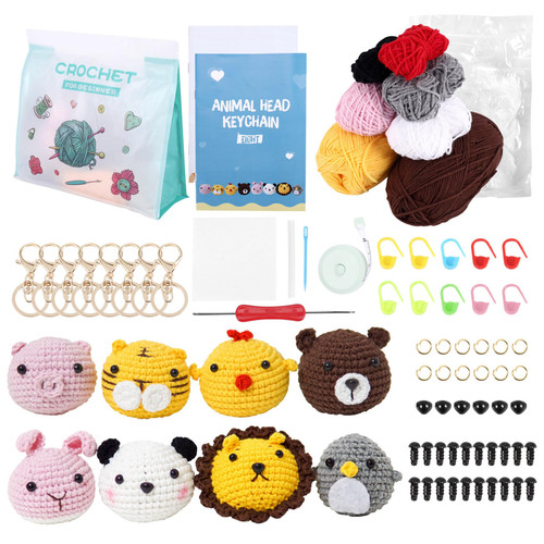 Wuden Crochet Kit for Beginners, 8 PCS Crochet Animal Kit for Adults Kids,Crochet Starter Kits Step-by-Step Videos Tutorials,DIY Knitting Supplies Beginner Yarn,Eyes,Stuffing,Crochet Hook,Keycha