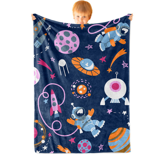 Mocaletto Soft Space Kids Throw Blanket for Baby Toddler Boys,Galaxy Astronaut Planet Pattern Blanket for Boys Girls,Fleece Plush Space Kids Birthday Gifts Blanket for Couch Sofa Bed Nap