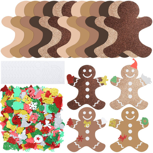 324 Pcs Christmas Gingerbread Man Craft Kit DIY Glitter Foam Gingerbread Man Ornament Foam Christmas Ornaments Crafts for Kids Self Adhesive Make Your Own Gingerbread Man Stickers for Gift Tree Party
