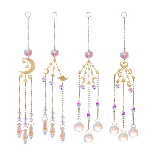 4 Pieces Moon Star Crystals Suncatcher Hanging Sun Catcher Garden Hanging Crystals Prism Light Catcher Crystal Window Sun Catcher Chandelier Pendant Ornament