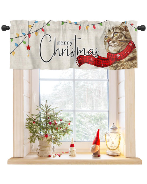Homechoid Christmas Cat Curtain Valance for Windows/Living Room/Kitchen/Bathroom/Farmhouse, Farmhouse Xmas Snowflake Buffalo Red Short Rod Pocket Tier Curtain Window Treatment, 1 Panel 42x18 Homechoid Christmas Cat Curtain Valance for Windows/Living Room/Kitchen/Bathroom/Farmhouse, Farmhouse Xmas Snowflake Buffalo Red Short Rod Pocket Tier Curtain Window Treatment, 1 Panel 42x18