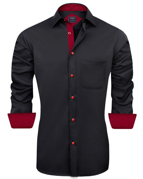 J.VER Men's Casual Long Sleeve Stretch Dress Shirt Wrinkle-Free Regular Fit Button Down Shirts Black