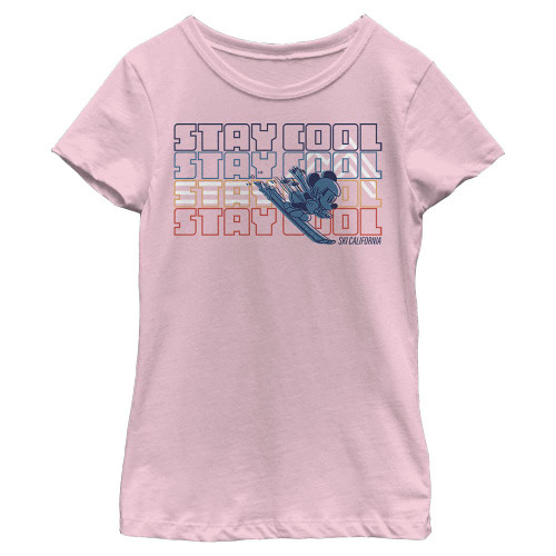 Disney Characters Ski Mickey Girl's Solid Crew Tee, Light Pink, Small Disney Characters Ski Mickey Girl's Solid Crew Tee, Light Pink, Small