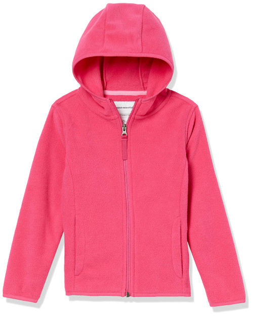 Amazon Essentials Girls' Polar Fleece Full-Zip Hooded Lightweight Jacket, Dark Pink, Small