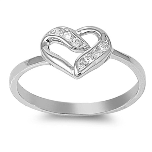 Clear CZ Heart Twist Love Promise Ring New .925 Sterling Silver Band Size 9