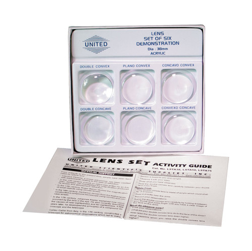 United Scientific LSTA38 Acrylic Demonstration Lens Set, 6 Pieces, 38mm Diameter