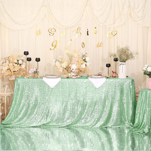 Eternal Beauty Sequin Tablecloth, Rectangular Sequin Table Cloth for Party, Sequin Overlay (Mint Green, 50x80-inch)