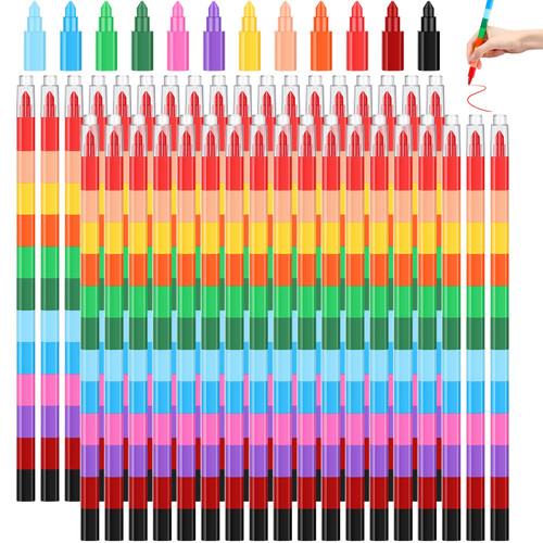 Gersoniel Rainbow Pencils Stackable Crayons for Kids Stacking DIY Crayons Buildable Crayons Party Favors for Office School Supplies, 12 Colors (36 Pieces)