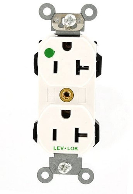 Leviton M8300-HW 20 Amp, 125 Volt, Narrow Body Duplex Receptacle, Straight Blade, Hospital Grade, Self Grounding, White