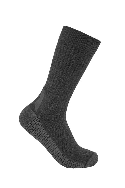 Carhartt Men's Force Grid Midweight Synthetic-Merino Wool Blend Crew Sock, Carbon Heather, Large