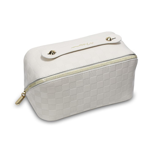 Messyme Travel Makeup Bag - Extra Large Capacity Travel Cosmetic Bags, PU Leather Cosmetic Bag, Travel Toiletry Bag, Makeup Bags Organizer with Divider Flat Lay Checkered Make Up Bag (White) Messyme Travel Makeup Bag - Extra Large Capacity Travel Cosmetic Bags, PU Leather Cosmetic Bag, Travel Toiletry Bag, Makeup Bags Organizer with Divider Flat Lay Checkered Make Up Bag (White)