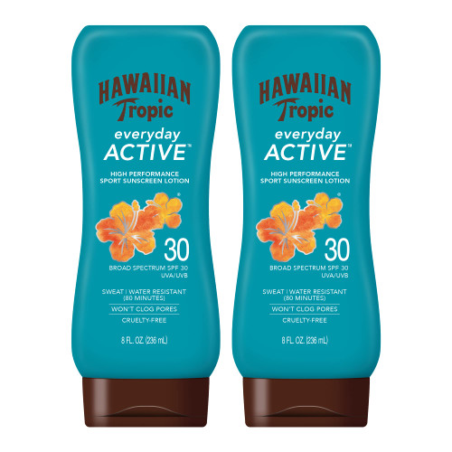 Hawaiian Tropic Everyday Active Lotion Sunscreen SPF 30, 8oz | Hawaiian Tropic Sunscreen SPF 30, Sunblock, Oxybenzone Free Sunscreen, Broad Spectrum Sunscreen Pack SPF 30, 8oz each Twin Pack