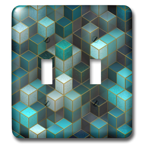 3dRose lsp_336304_2 Light Switch Cover, Cube Design in Teal and Green