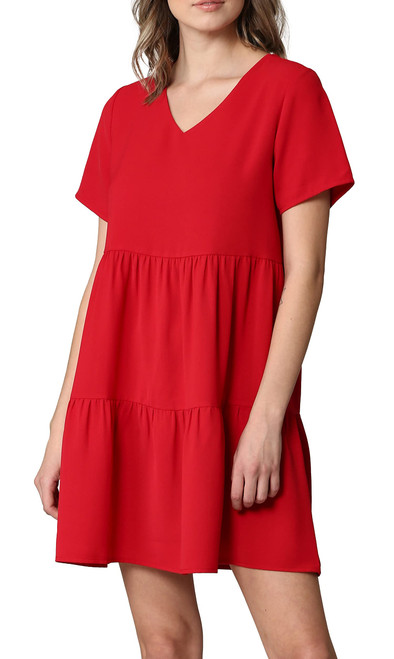 LL WDR2354 Women Short Sleeve Tunic Dress V Neck Casual Loose Flowy Swing Shift Dresses XL RED LL WDR2354 Women Short Sleeve Tunic Dress V Neck Casual Loose Flowy Swing Shift Dresses XL RED