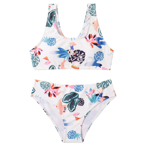 Summer Big Kids Girls Bathing Suits 2 Piece Swimsuit Kids Floral Bikini Set Swimwear High Waist Teen Bathing Suits