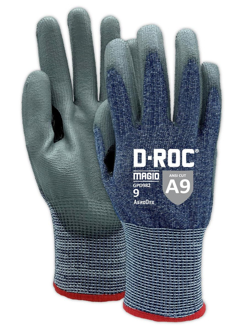 MAGID D-ROC AeroDex ANSI A9 13-Gauge Polyurethane Coated Glove, 1 Pair, Size 7/S, Blue, GPD982