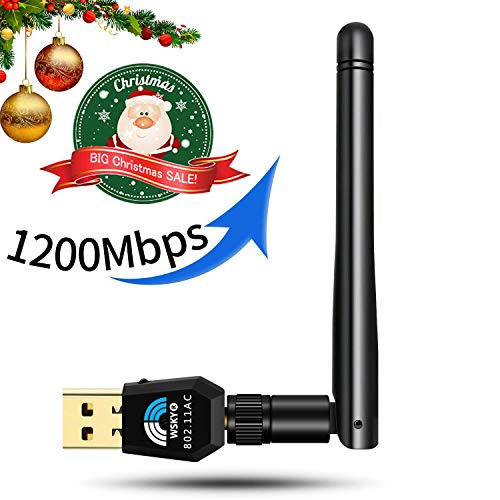 USB WiFi Adapter 1200Mbps, Wsky USB 3.0 Wireless Network WiFi Dongle with 5dBi Antenna, Dual Band 2.4G/5G 802.11ac,Support Windows 10/8/8.1/7/Vista/XP/2000, Mac10.5-10.13