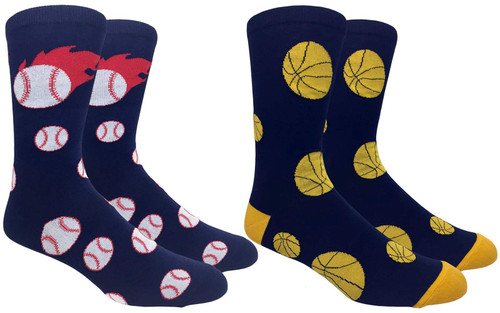Fine Fit Mens Novelty Print Socks | 2 Pair Set | Trouser Socks | Casual | Crew (10-13, Sports Season)