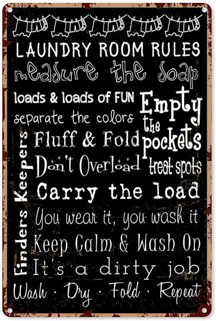 Eeypy Laundry Metal Sign Laundry Room Rules Black Tin Sign Decoration Vintage Chic Metal Poster Wall Decor Art Gift for Laundry Room Farmhouse Door 12x8 inch