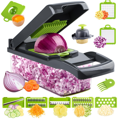 Vegetable Chopper?Putsea Veggie Chopper?Multifunctional 13 in 1 Food Chopper?Vegetable Slicer Dicer with 8 Blades?Onion Chopper Vegetable Cutter with Salad Garlic Carrot (Gray)