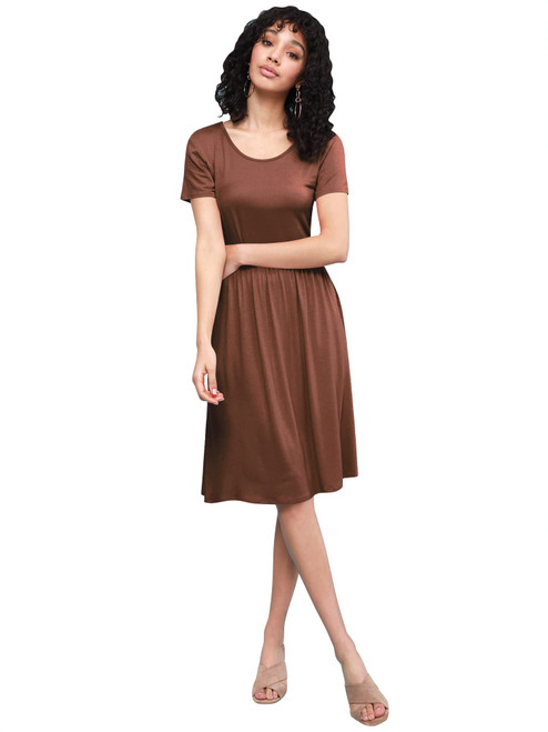 LL WDR2304 Women's Comfy Casual Short Sleeve Flowy Dresses Loose Plain Dress with Pockets XL Rust