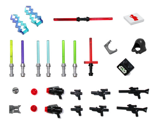 LEGO Star Wars Accessory and Weapons Pack - 8 Lightsabers, 8 Blasters, 2 Display Stands and More